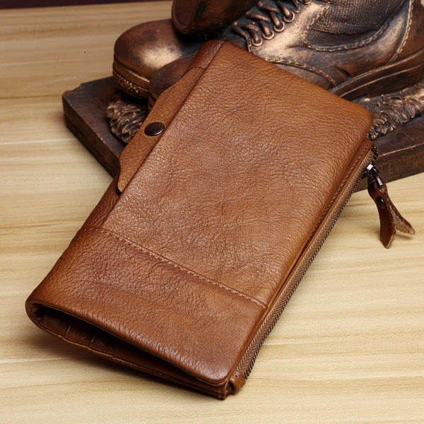 Handmade Leather Mens Cool Long Leather Wallet Card Wallet Clutch Wristlet Wallet for Men - imessengerbags