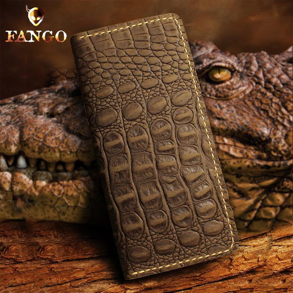 Handmade Leather Alligator Pattern Mens Cool Travel Long Wallet Card Holder Card Slim Clutch Wallets for Men - imessengerbags