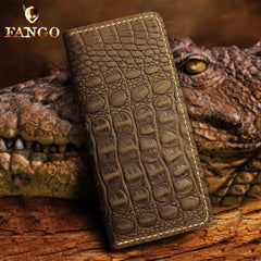 Handmade Leather Alligator Pattern Mens Cool Travel Long Wallet Card Holder Card Slim Clutch Wallets for Men - imessengerbags