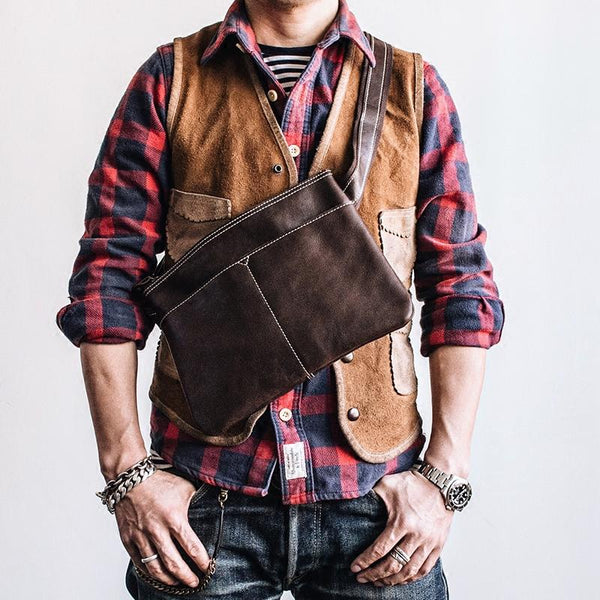 Genuine Leather Mens Cool Small Messenger Bag iPad Bag Chest Bag Bike Bag Cycling Bag for men - imessengerbags