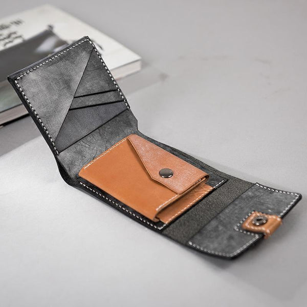 Handmade Leather Mens Cool Slim Leather Wallet Men Small Wallets Trifold for Men - imessengerbags