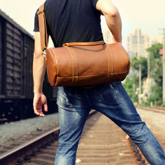 Genuine Leather Mens Bucket Bag Cool Weekender Bag Travel Bag Duffle Bags Overnight Bag Holdall Bag for men