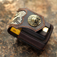 Vintage Leather Mens Skull Cool Cigarette Holder Case with lighter Holder for Men - imessengerbags