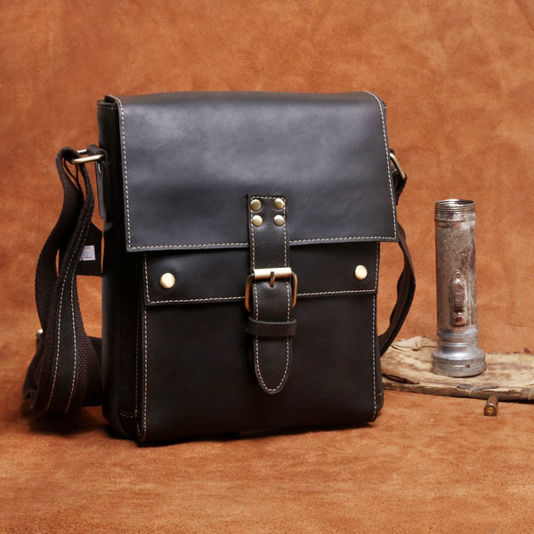 Handmade Leather Mens Cool Messenger Bag Square Bag Chest Bag Bike Bag Cycling Bag for men