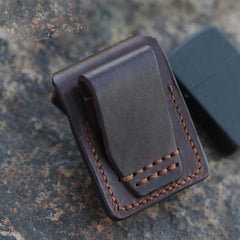 Handmade Cool Mens Leather Zippo Lighter Cases with Loop Zippo lighter Holder with clips