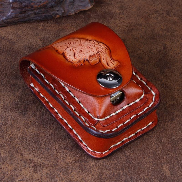 Cool Leather Mens Engraved Tiger Cigarette Holder Case lighter Holder for Men - imessengerbags