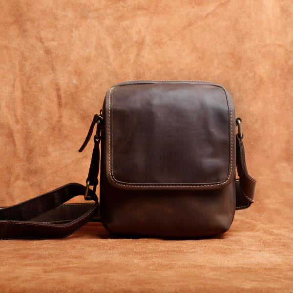 Genuine Leather Mens Cool Messenger Bag Square Bag Chest Bag Bike Bag Cycling Bag for men - imessengerbags