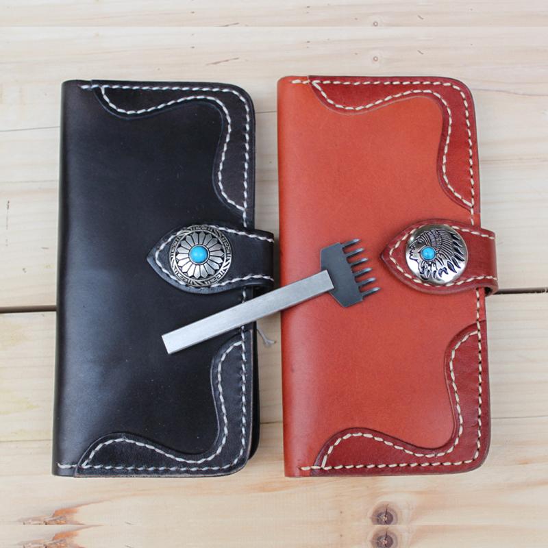 Handmade Vintage Leather Mens Long Wallet Cool Bifold Long Wallet for Men
