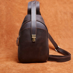 Handmade Leather Mens Cool Chest Bag Sling Bag Crossbody Bag Travel Bag Hiking Bag for men - imessengerbags