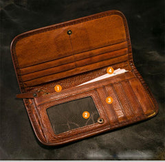 Handmade Leather Mens Chain Biker Wallet Cool Leather Wallet Long Phone Wallets for Men