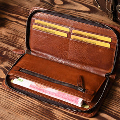 Handmade Leather Mens Cool Long Leather Wallet Zipper Phone Clutch Wallet for Men - imessengerbags