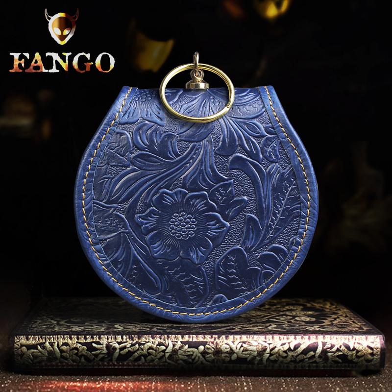 Handmade Leather Floral Round Mens Cool Slim Change Wallet Coin Wallet Pouch for Men - imessengerbags