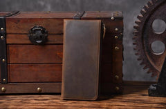 Handmade Leather Mens Cool Long Leather Wallet Zipper Clutch Wallet for Men - imessengerbags