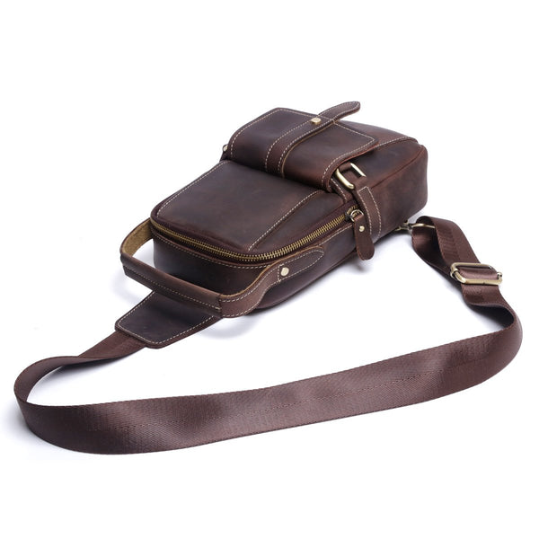 Genuine Leather Mens Cool Chest Bag Sling Bag Crossbody Bag Travel Bag Hiking Bag for men