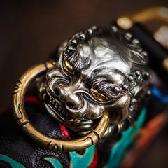 Handmade Leather Chinese Lion Tooled Mens billfold Wallet Cool Chain Wallet Biker Wallet for Men - imessengerbags