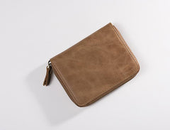 Handmade Leather Mens Cool Slim Leather Zipper Wallet Men Small Wallets Bifold for Men - imessengerbags