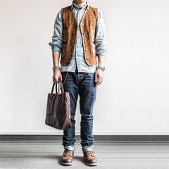 Genuine Leather Mens Briefcase Messenger Bag Laptop Bag Shoulder Bag for men