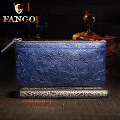 Handmade Leather Mens Cool Zipper Phone Travel Long Wallet Holder Slim Clutch Wallets for Men - imessengerbags