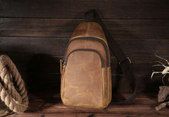 Genuine Leather Mens Cool Chest Bag Sling Bag Crossbody Bag Travel Bag Hiking Bag for men - imessengerbags