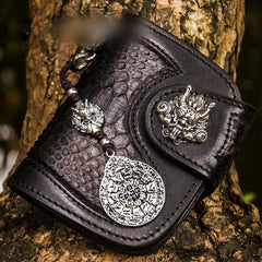 Handmade Leather Biker Wallet Mens Cool Short Chain Wallet Trucker Wallet with Chain