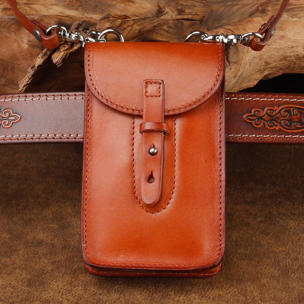 Cool Leather Mens Biker Cell Phone Holster Belt Pouch Side Bag Shoulder Bag for Men