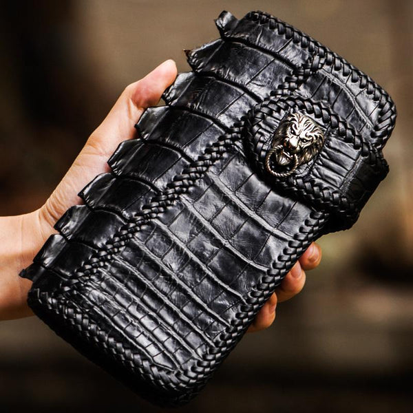 Handmade Leather Black Mens Chain Biker Wallet Cool Leather Wallet Long Clutch Wallets for Men - imessengerbags
