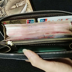 Handmade Leather Skull Death Tooled Mens Long Wallet Cool Leather Wallet Clutch Wallet for Men - imessengerbags