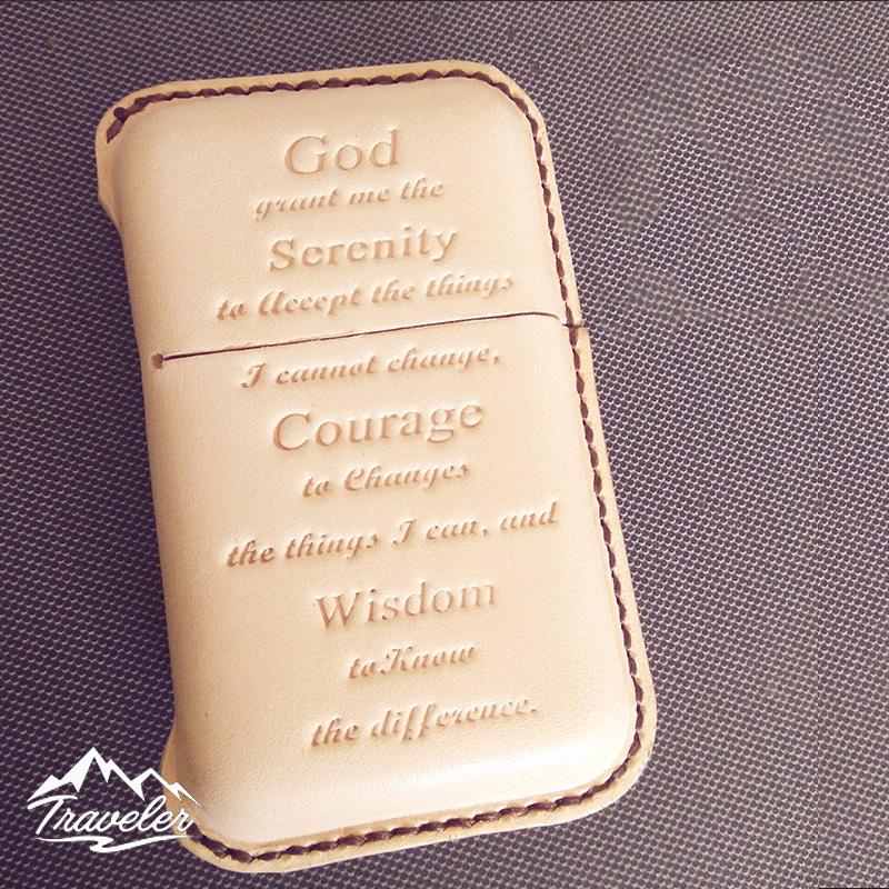 Beige Leather Mens Engraved Words Cigarette Holder Case Vintage Custom Cigarette Case for Men