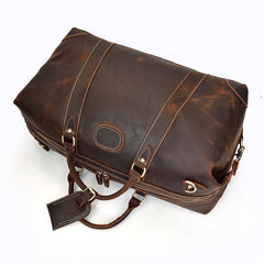 Cool Dark Brown Leather Mens Barrel Overnight BagsWeekender Bags Travel Bag For Men