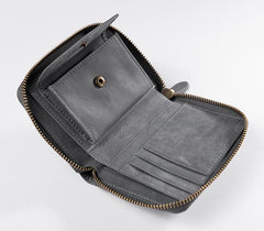 Handmade Leather Mens Cool Slim Leather Zipper Wallet Men Small Wallets Bifold for Men - imessengerbags