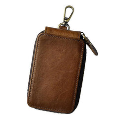 Vintage Leather Mens Small Key Zipper Wallets Cool Card Wallet for Men - imessengerbags