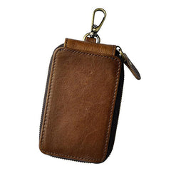 Vintage Leather Mens Small Key Zipper Wallets Cool Card Wallet for Men