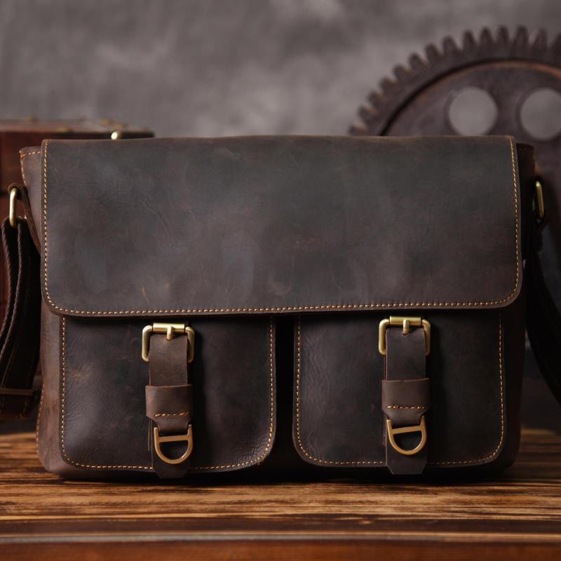 Handmade Leather Mens Cool Shoulder Bag Messenger Bag Chest Bag Bike Bag Cycling Bag for men - imessengerbags