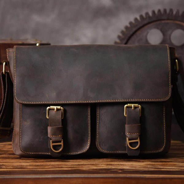 Handmade Leather Mens Cool Shoulder Bag Messenger Bag Chest Bag Bike Bag Cycling Bag for men - imessengerbags