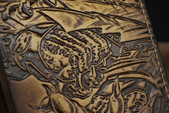 Handmade Leather Tooled Predator Mens billfold Wallet Cool Leather Wallet Slim Wallet for Men - imessengerbags