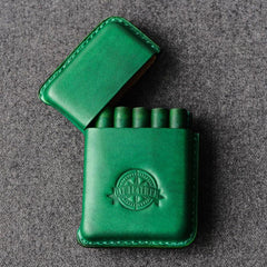 Handmade Green Leather Mens 10pcs Cigarette Holder Case Cool Custom Cigarette Case for Men