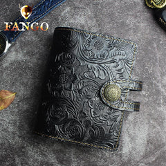 Handmade Leather Floral Mens Cool Short Wallet Card Holder Small Card Slim Wallets for Men