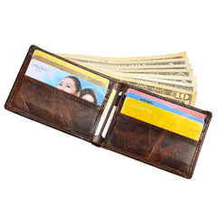Handmade Leather Mens Cool Slim Leather Wallet Card Wallet Holders Men Small Wallets Bifold for Men - imessengerbags