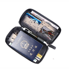 Handmade Leather Mens Cool Long Leather Wallet Bifold Zipper Clutch Wallet for Men