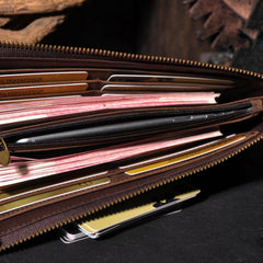Handmade Leather Mens Cool Long Leather Wallet Zipper Clutch Wallet for Men - imessengerbags