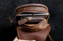 Genuine Leather Mens Cool Chest Bag Sling Bag Crossbody Bag Travel Bag Hiking Bag for men