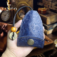 Handmade Leather Floral Mens Cool Car Key Wallet Coin Wallet Pouch Car KeyChain for Men - imessengerbags