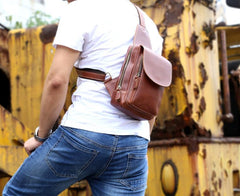 Genuine Leather Mens Cool Chest Bag Sling Bag Crossbody Bag Travel Bag Hiking Bag for men - imessengerbags