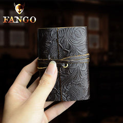 Handmade Leather Floral Mens Cool Short Wallet Card Holder Small Card Slim Wallets for Men - imessengerbags