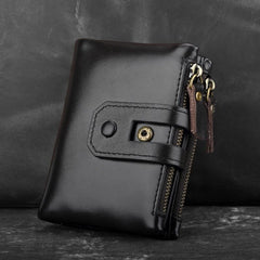 Cool Leather Mens Zip Wallet billfold Slim Bifold Wallet Card Wallet for Men - imessengerbags
