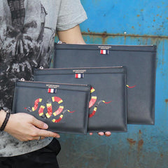 Handmade Leather Mens Clutch Snake Cool Slim Wallet Zipper Clutch Wristlet Wallet for Men - imessengerbags