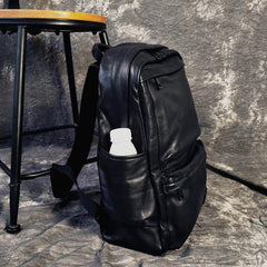 Mens Leather Cool Black Backpack for School Travel Bag Hiking Bag For Men - imessengerbags