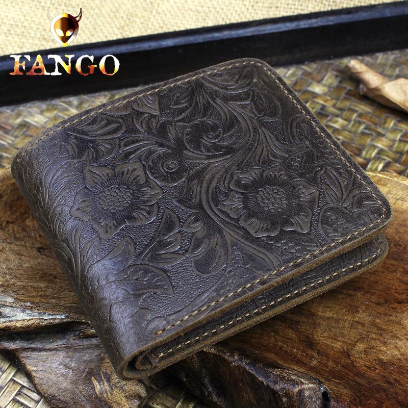 Handmade Leather Floral Mens Cool Slim Leather Wallet Men billfold Wallets Bifold for Men - imessengerbags