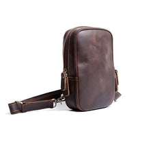 Handmade Leather Mens Cool Chest Bag Sling Bag Crossbody Bag Travel Bag Hiking Bag for men