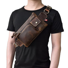 Vintage Leather Fanny Pack Mens Waist Bag Hip Pack Belt Bag for Men